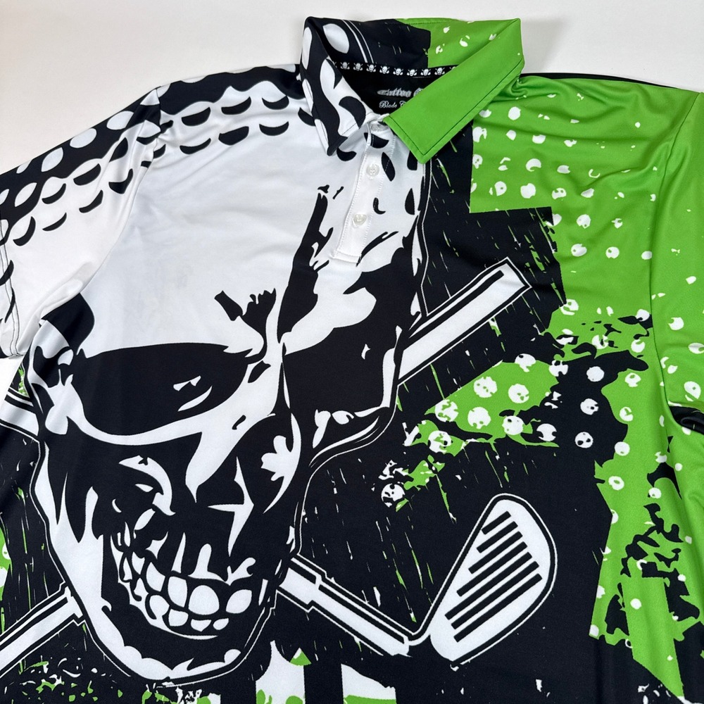 Tattoo Golf Polo Shirt Mens 4XL Green Black Skull Blade Collection Edgy Golfing